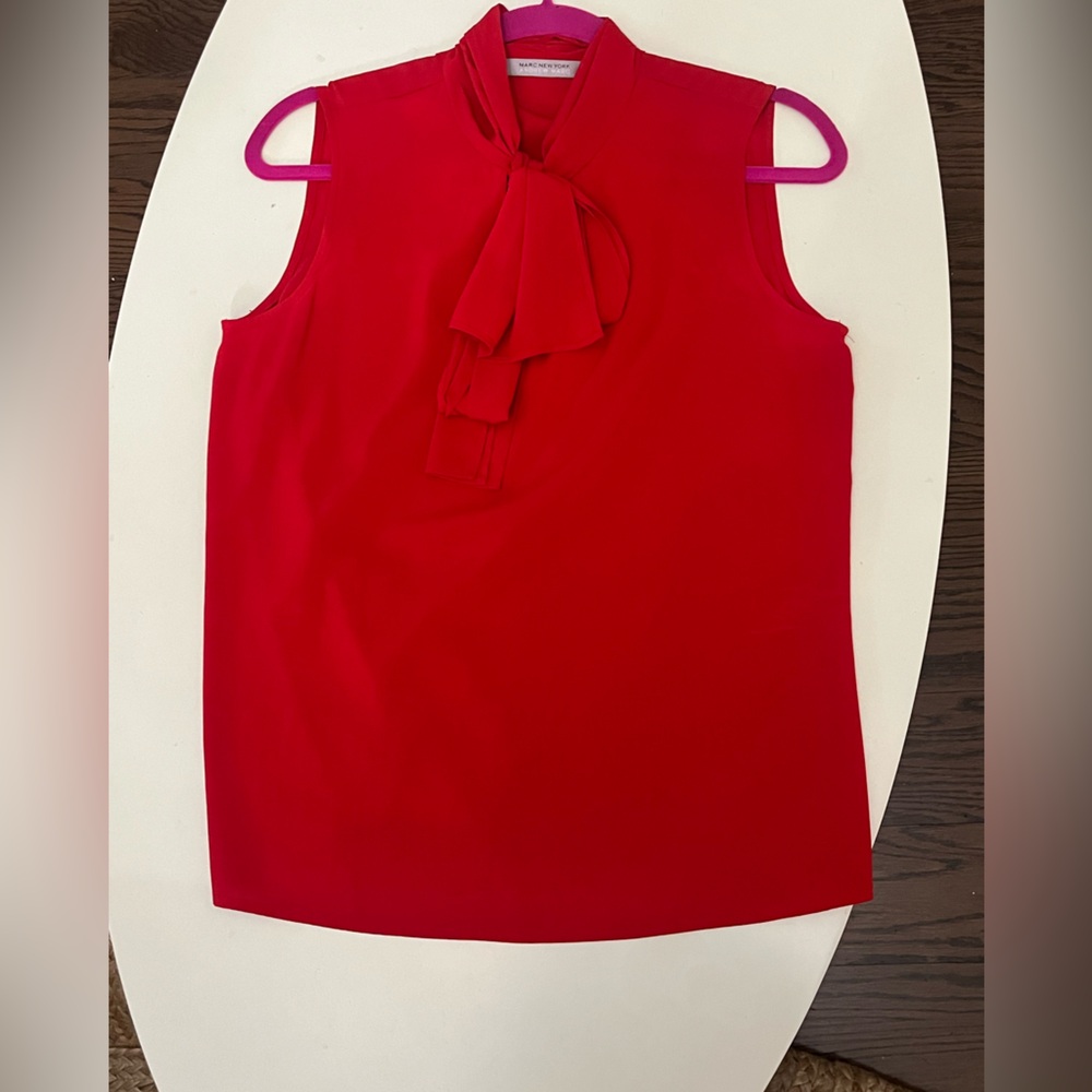 Andrew Marc Red medium Sleeveless flowy bow tie V Neck sleeveless blouse Tank